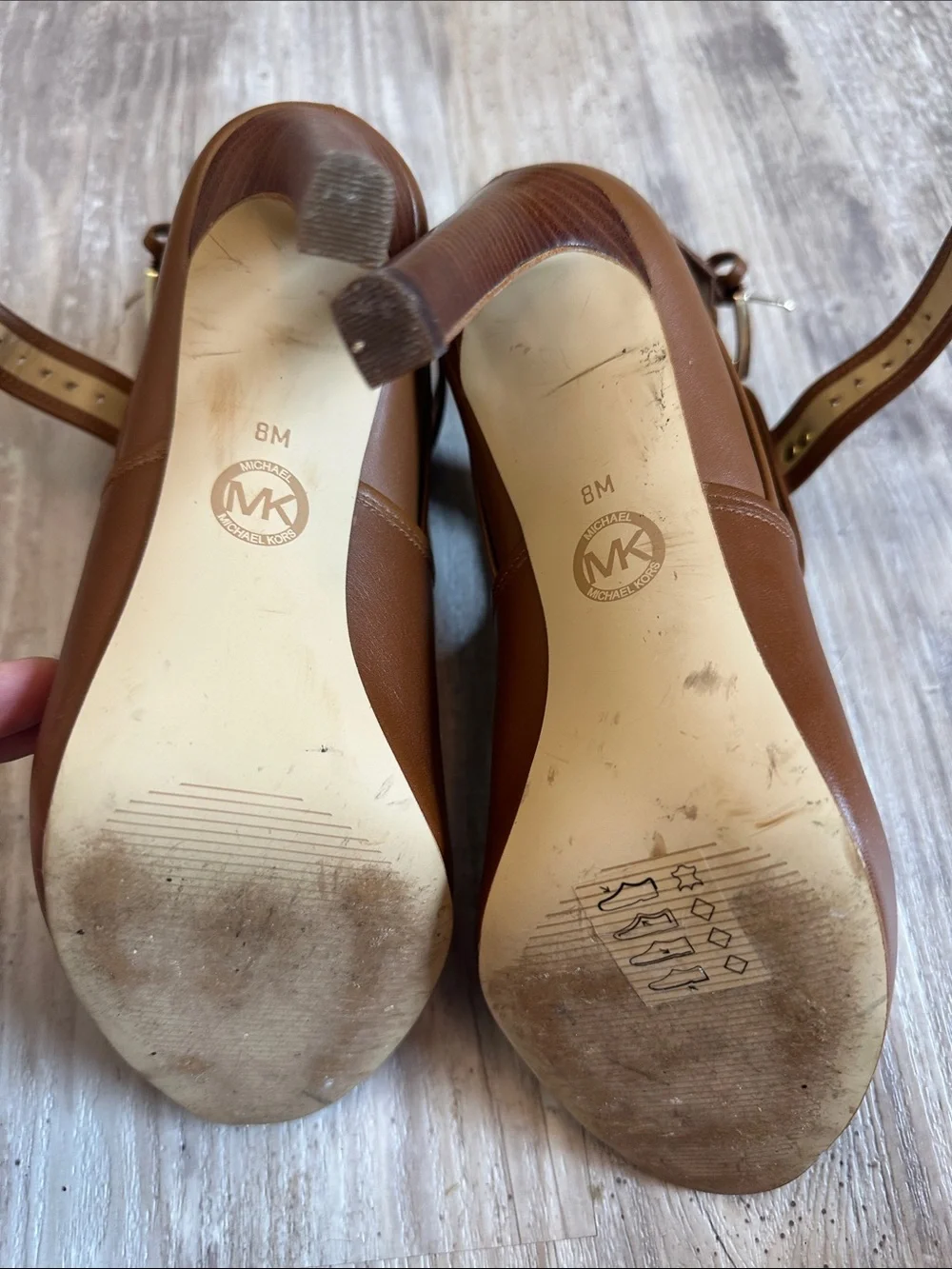 Michael Kors Brown Open-Toe Ankle Booties with Buckle leather upper 4” heel